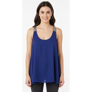 Blue Sleeveless Racerback Tank Top With Silver Beaded Straps By Ark & Co. Size L